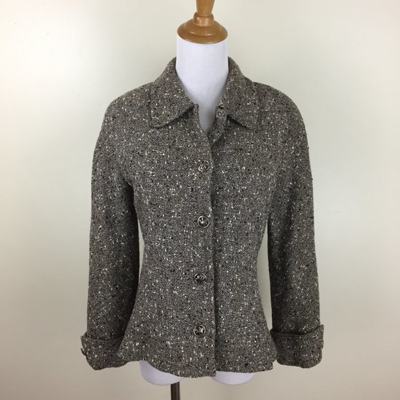 NINA RICCI Edition Paris France Black Brown Cream Speckled Tweed/Boucle Jacket - Picture 6 of 10